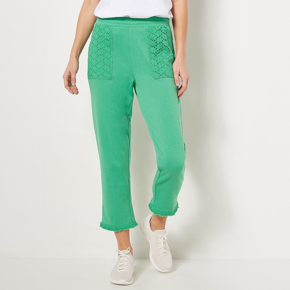 Susan Graver Weekend Washed French Terry Crop Pants Spring Green sz 5X